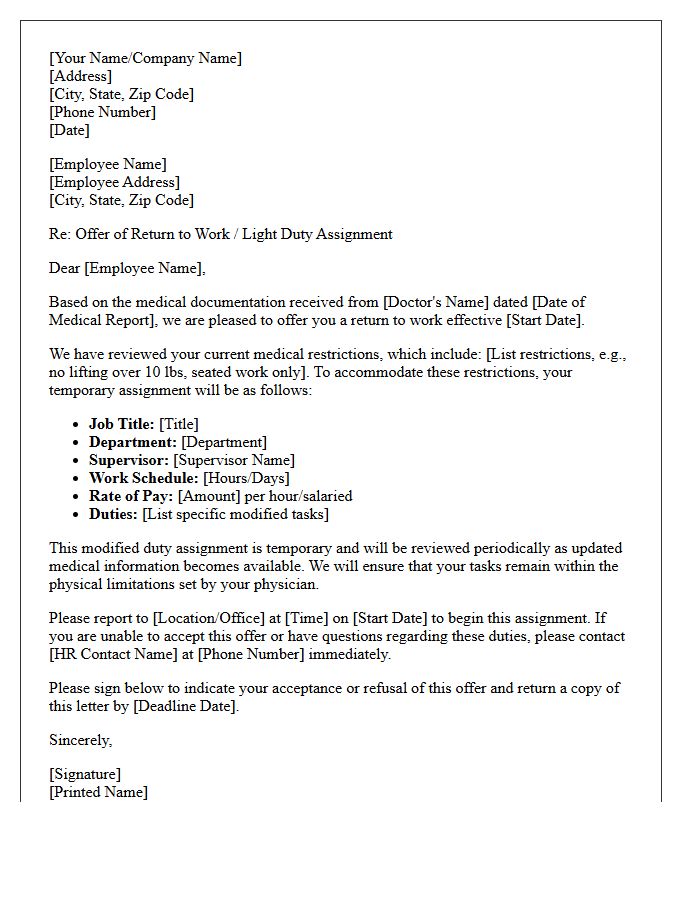 Workers Compensation Return To Work Letter