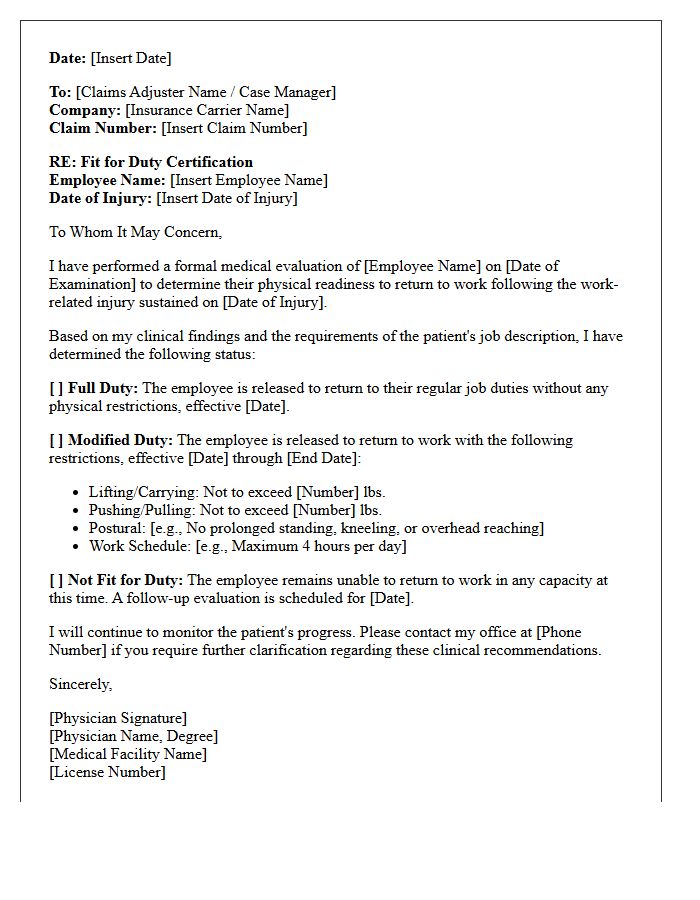 Workers Compensation Fit For Duty Letter