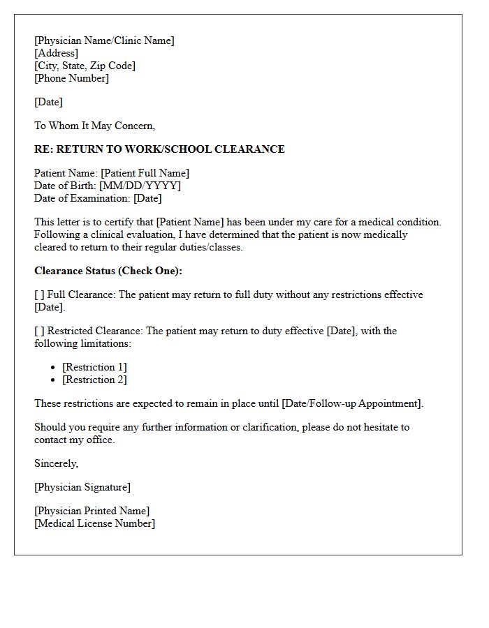 Attending Physician Return Clearance Letter