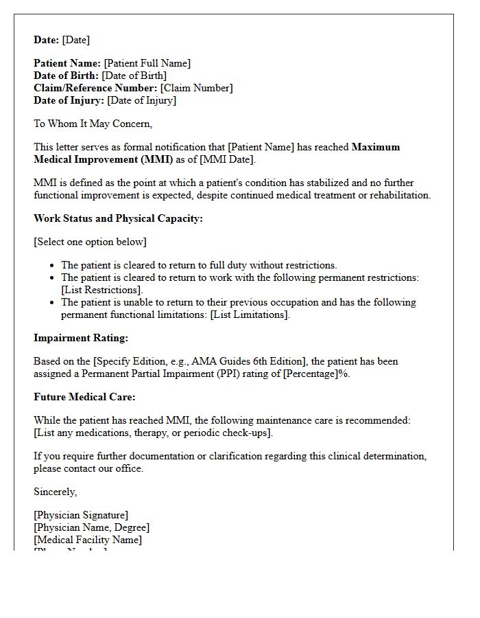 Maximum Medical Improvement Clearance Letter