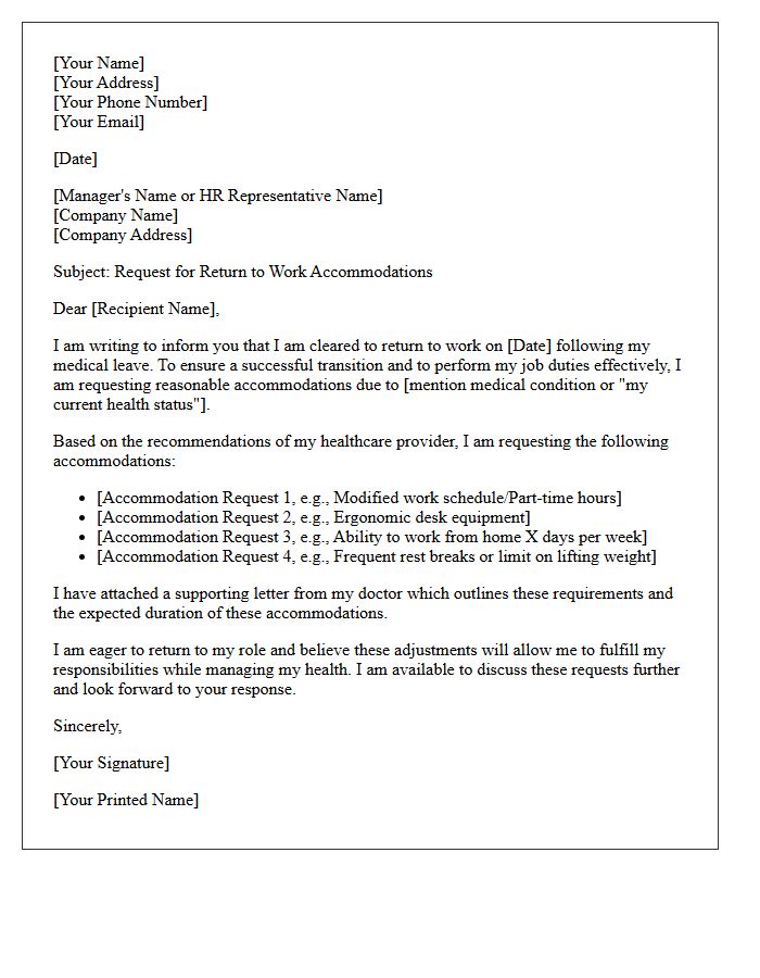 Return To Work Accommodation Letter