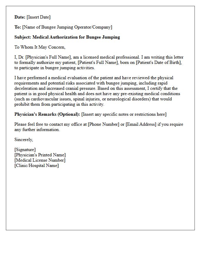 Bungee Jumping Medical Authorization Letter