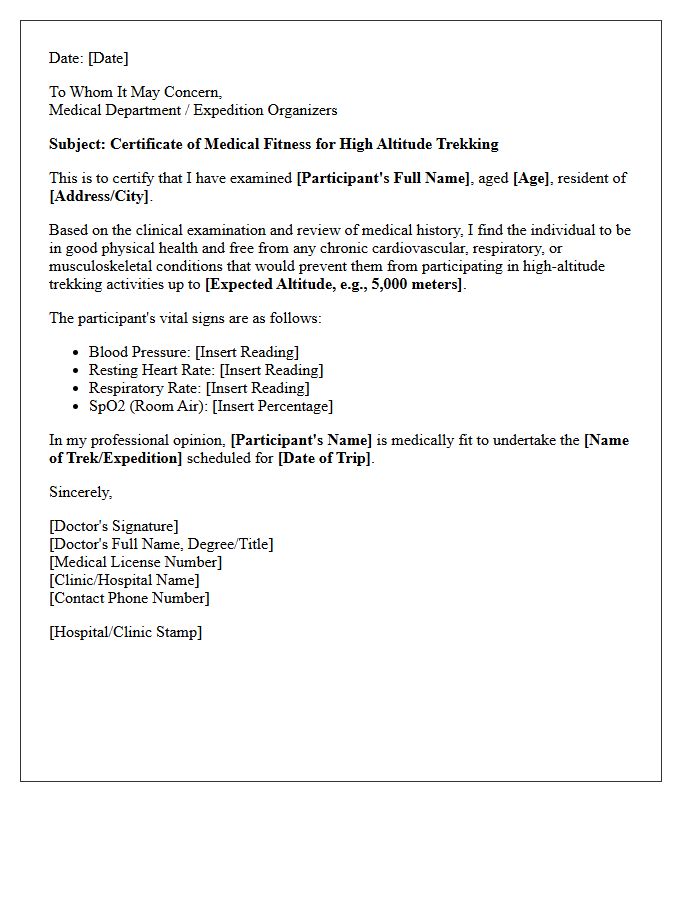 High Altitude Trekking Fitness Letter