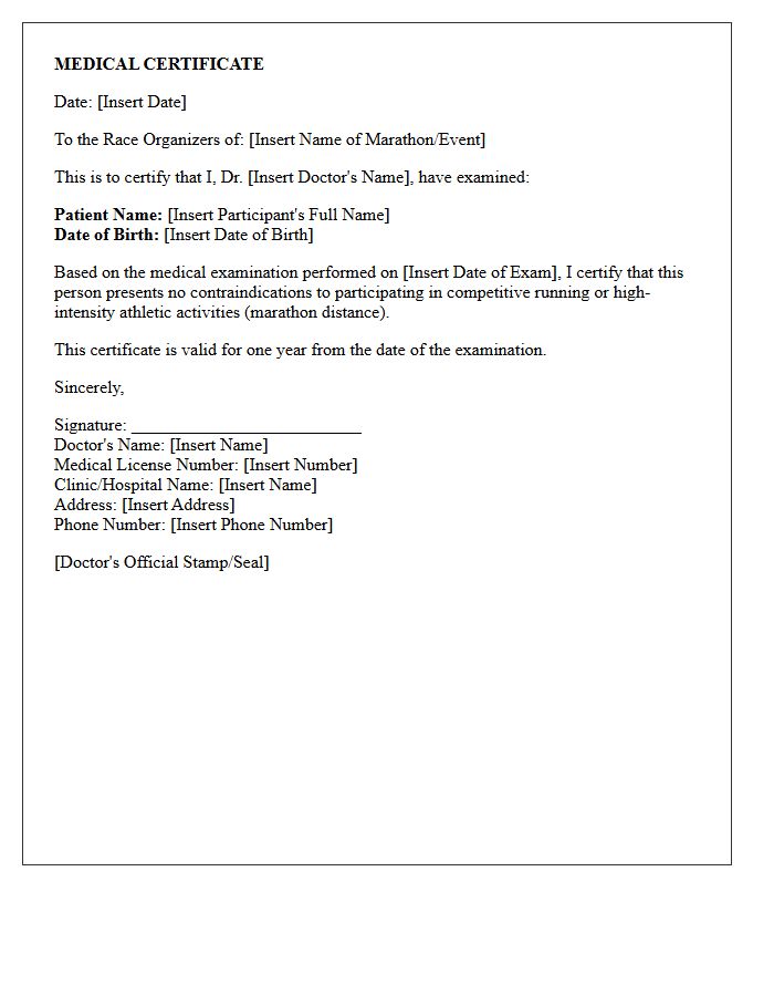 Marathon Participation Health Certification Letter