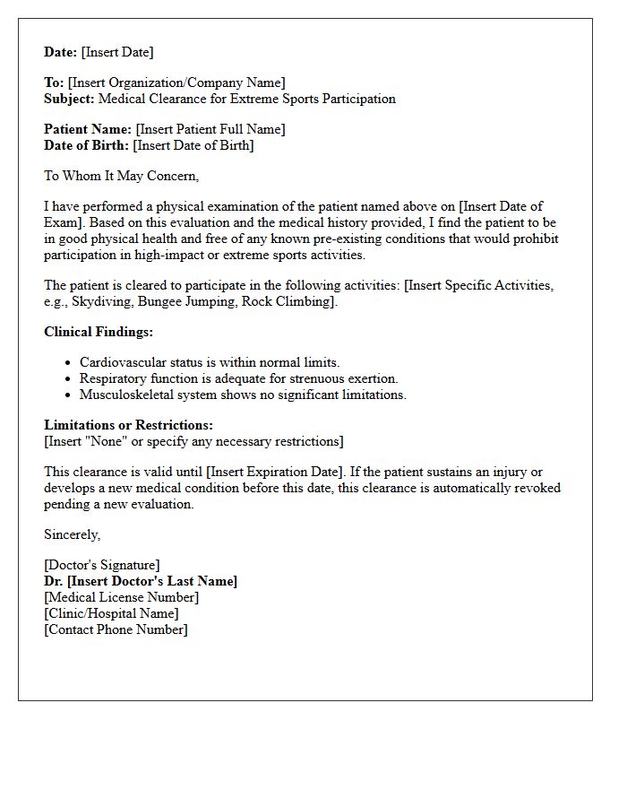 Extreme Sports General Clearance Letter