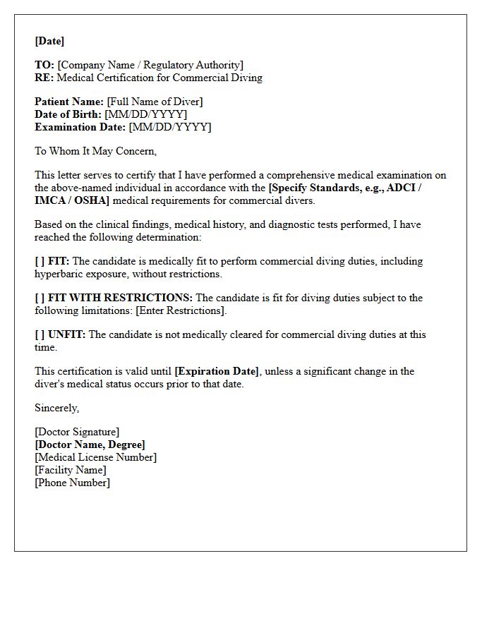 Commercial Diving Medical Certification Letter