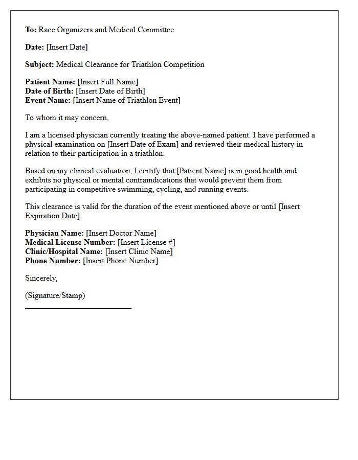 Triathlon Competitor Medical Clearance Letter