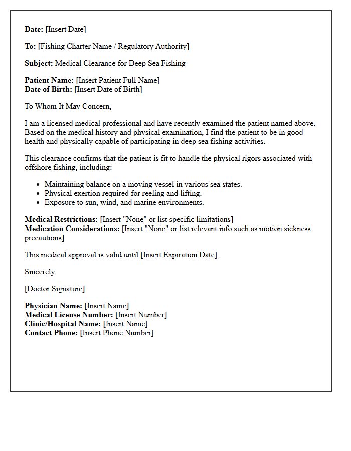 Deep Sea Fishing Medical Approval Letter