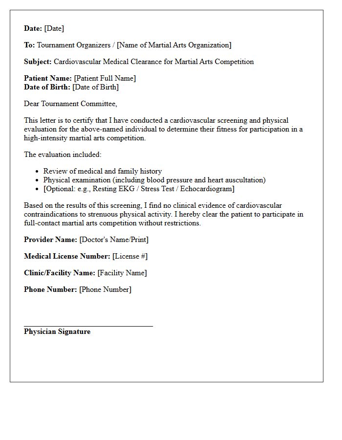 Cardiovascular Screening Martial Arts Competition Clearance Letter
