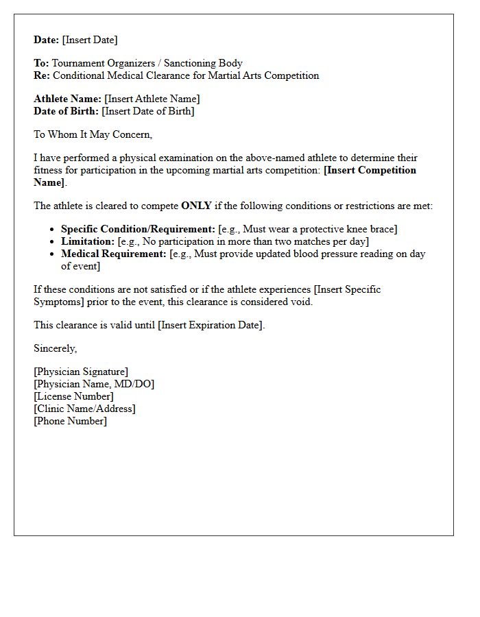 Conditional Medical Clearance Martial Arts Competition Letter