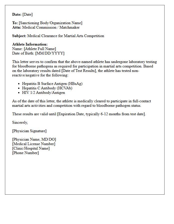 Bloodborne Pathogen Screening Martial Arts Clearance Letter
