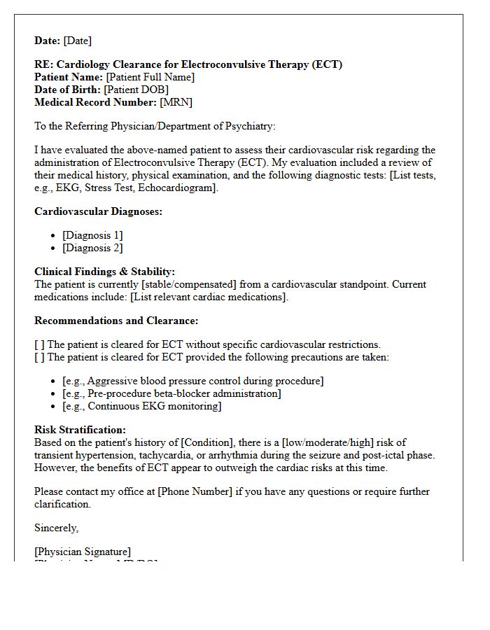 Cardiology Electroconvulsive Therapy Clearance Letter