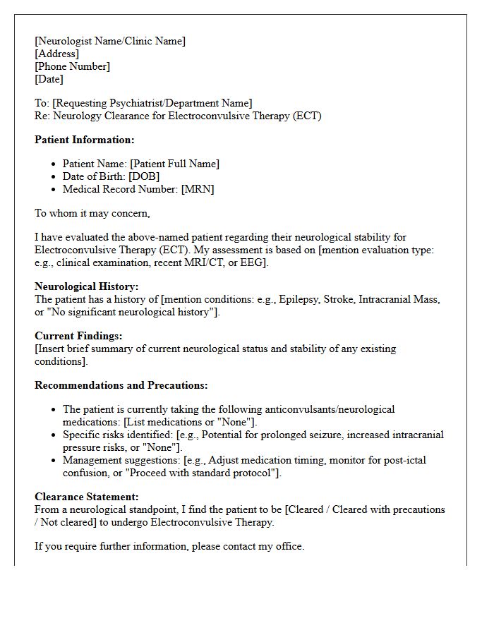 Neurology Electroconvulsive Therapy Clearance Letter
