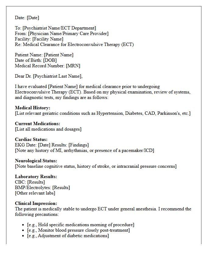 Geriatric Electroconvulsive Therapy Clearance Letter