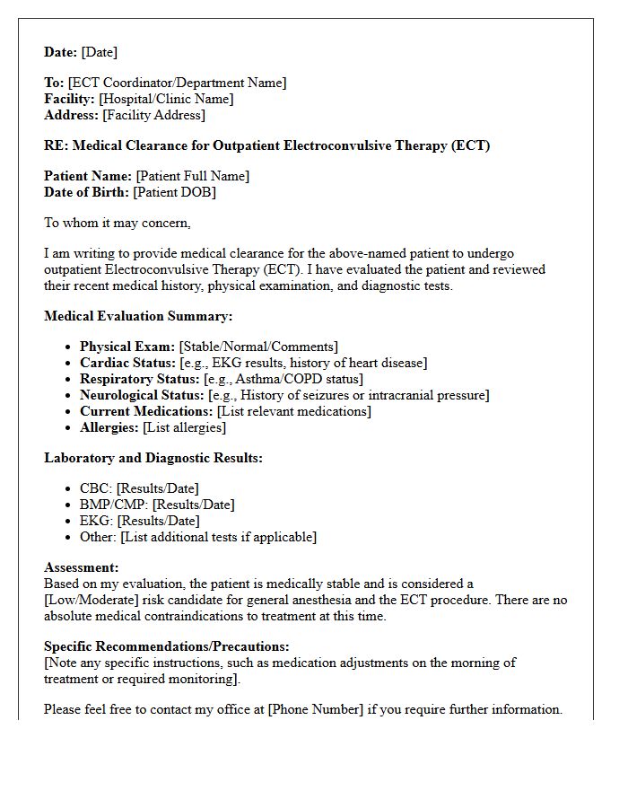Outpatient Electroconvulsive Therapy Clearance Letter