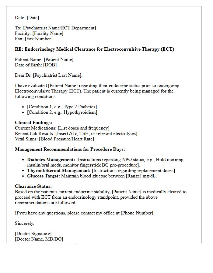 Endocrinology Electroconvulsive Therapy Clearance Letter