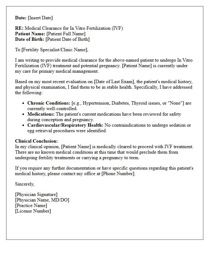 Primary Care In Vitro Fertilization Medical Clearance Letter