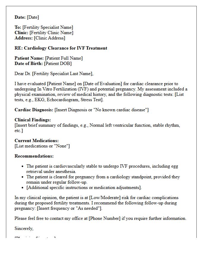 Cardiology In Vitro Fertilization Medical Clearance Letter