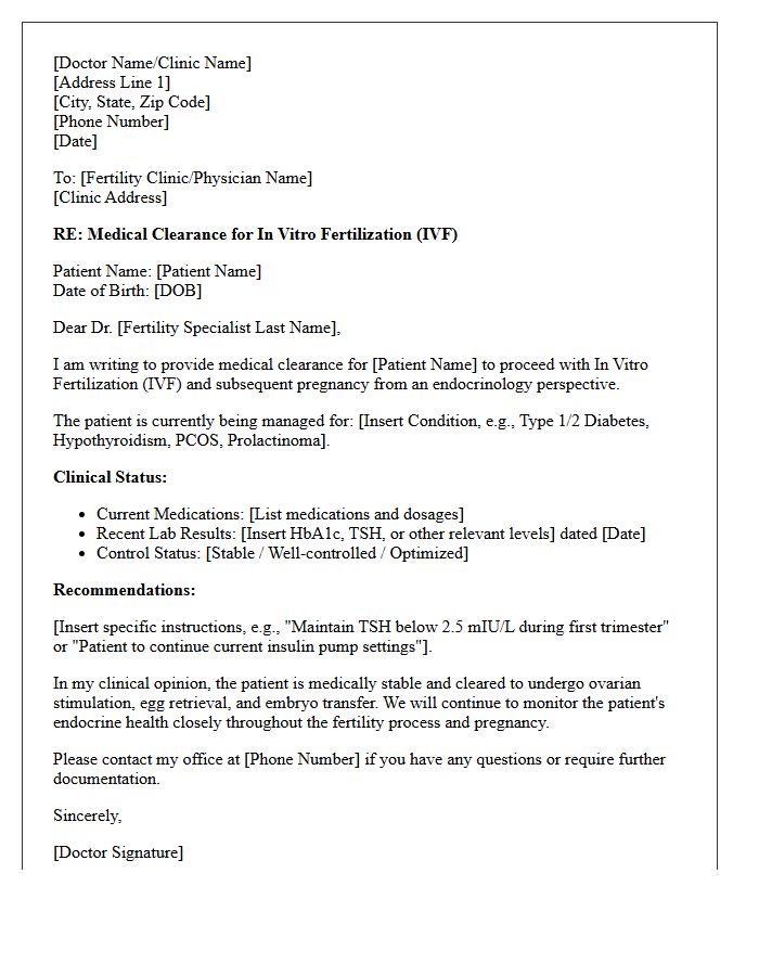 Endocrinology In Vitro Fertilization Medical Clearance Letter