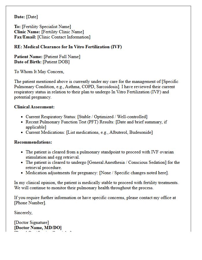 Pulmonology In Vitro Fertilization Medical Clearance Letter