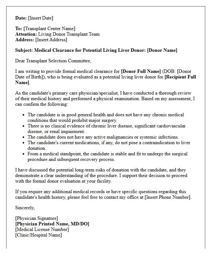 Living Liver Donor Medical Clearance Letter