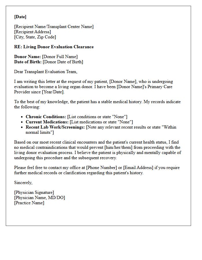 Primary Care Provider Organ Donation Clearance Letter