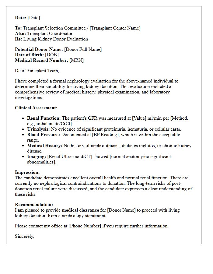Nephrology Consultation Organ Donation Clearance Letter