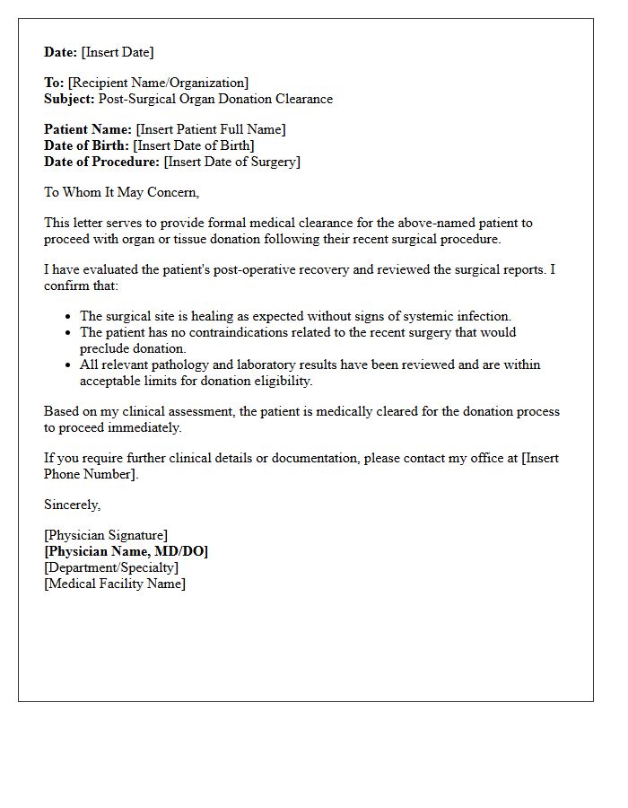 Post-Surgical Organ Donation Clearance Letter