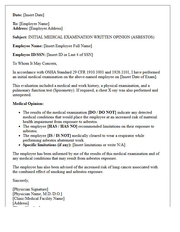 Initial Asbestos Abatement Medical Clearance Letter