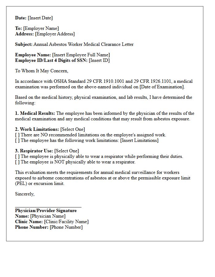 Annual Asbestos Worker Medical Clearance Letter