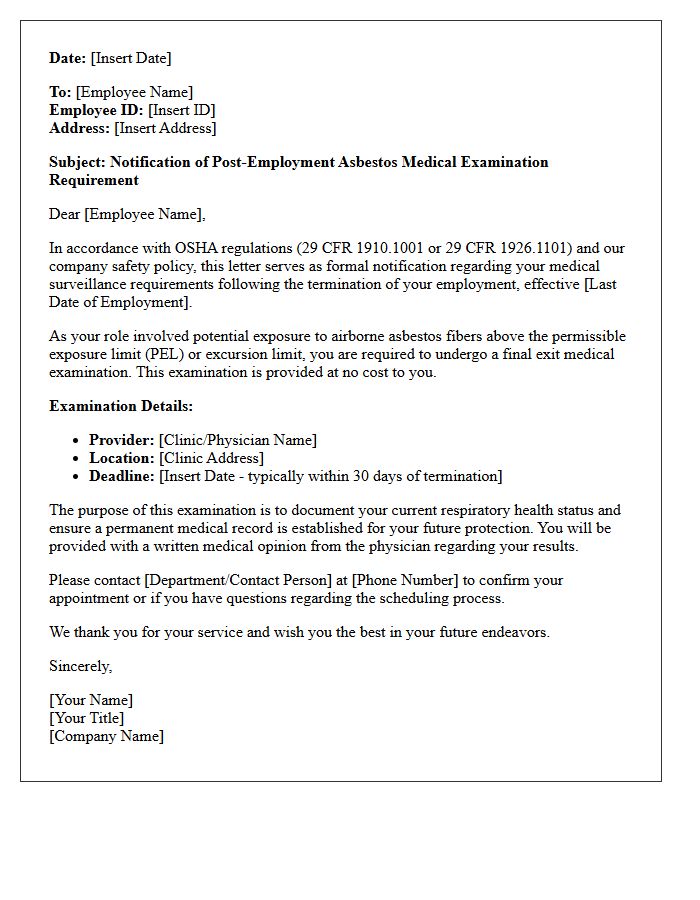 Employment Termination Asbestos Medical Clearance Letter