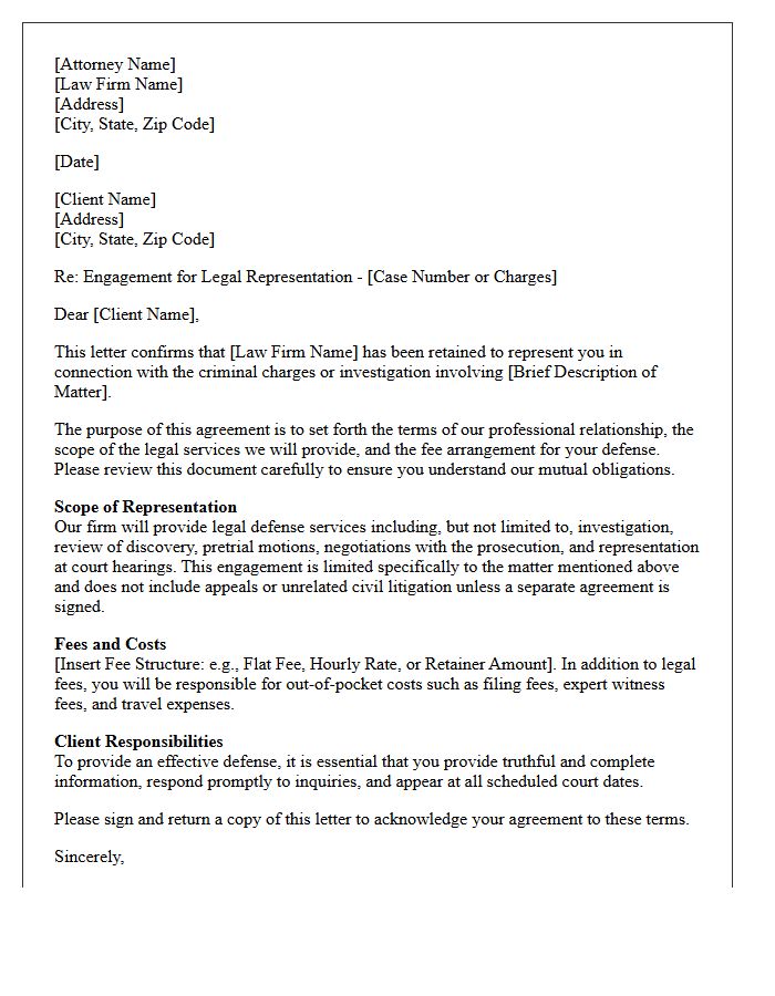 Criminal Defense Engagement Letter Introduction