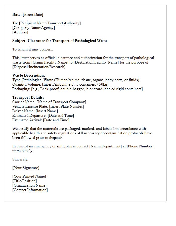 Pathological Waste Transport Clearance Letter