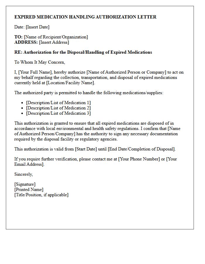 Expired Medication Handling Authorization Letter