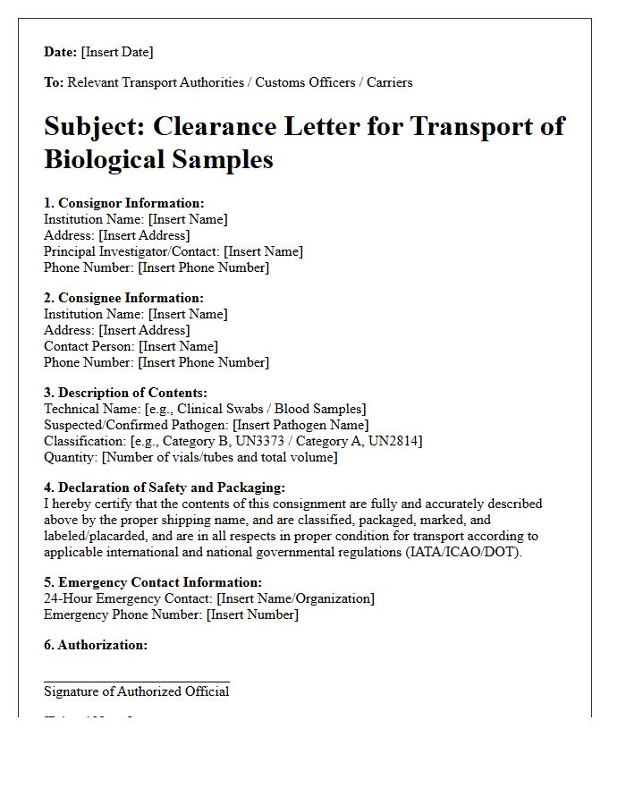 Infectious Disease Sample Transport Clearance Letter