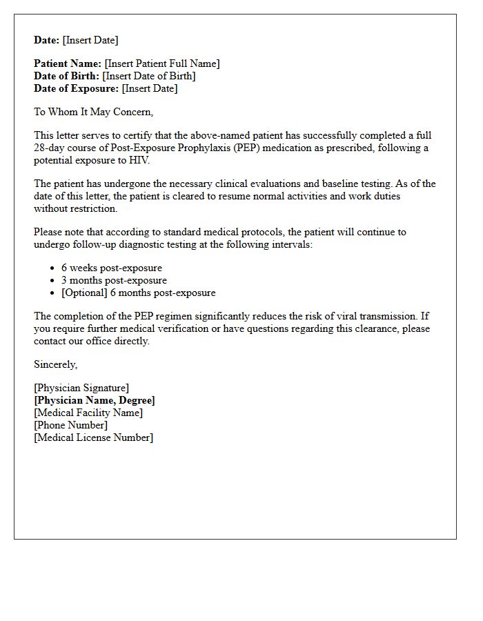 Post-Exposure Prophylaxis Completion Clearance Letter