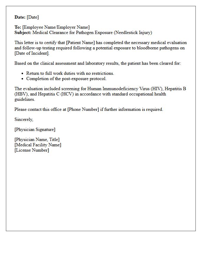 Needlestick Injury Pathogen Exposure Clearance Letter