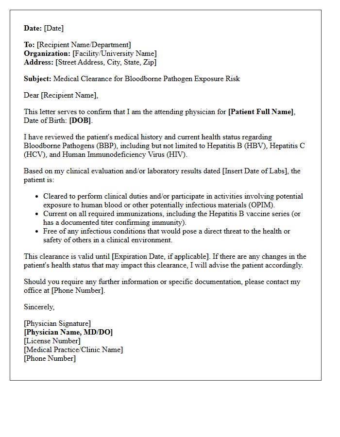 Attending Physician Bloodborne Pathogen Clearance Letter