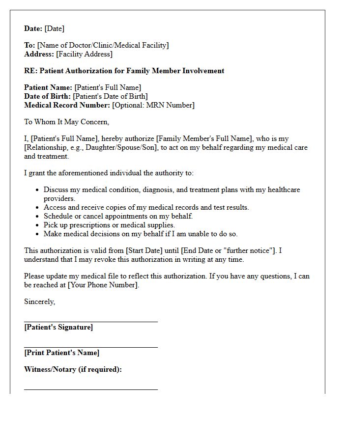 Physician Authorization Letter for Family Member Care