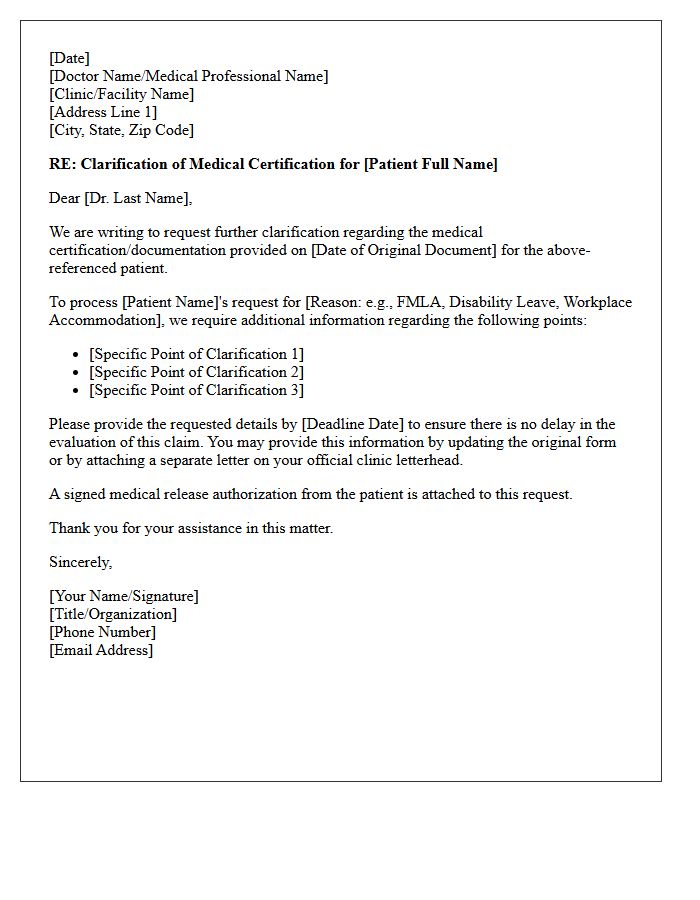Medical Clinic Clarification Letter for Health Care Provider Certification