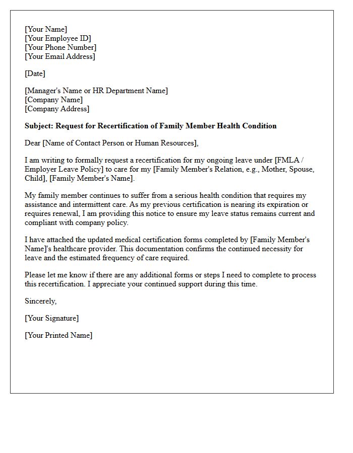 Recertification Request Letter for Ongoing Family Member Health Condition