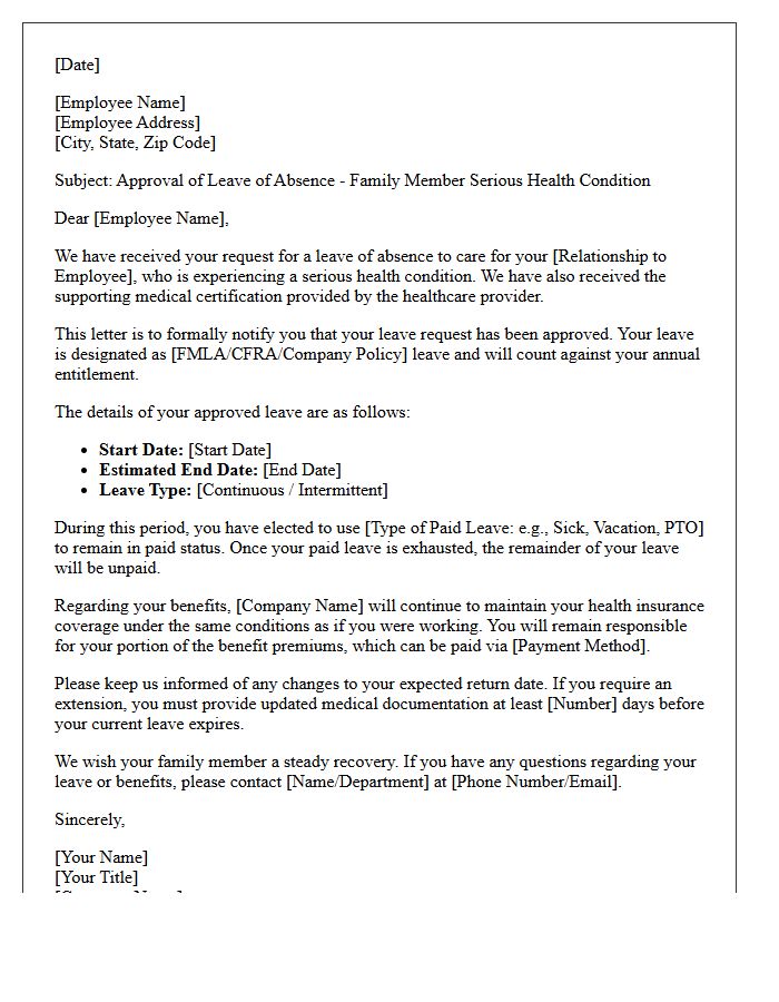 Approval Letter for Family Member Serious Health Condition Leave