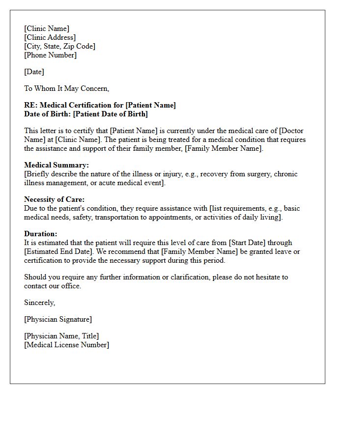 Clinic Summary Letter for Family Member Medical Certification