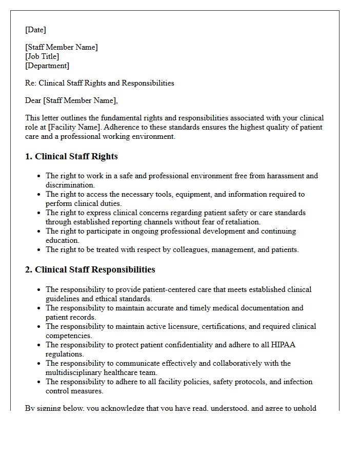 Clinical Staff Rights and Responsibilities Letter