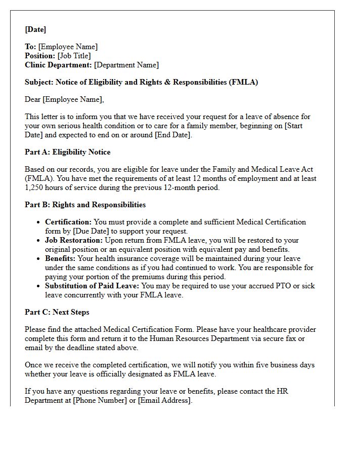 Medical Clinic Employee FMLA Notice Letter