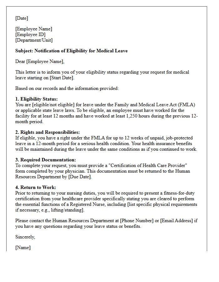 Registered Nurse Medical Leave Eligibility Letter