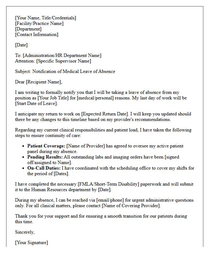 Healthcare Provider Leave of Absence Notification Letter