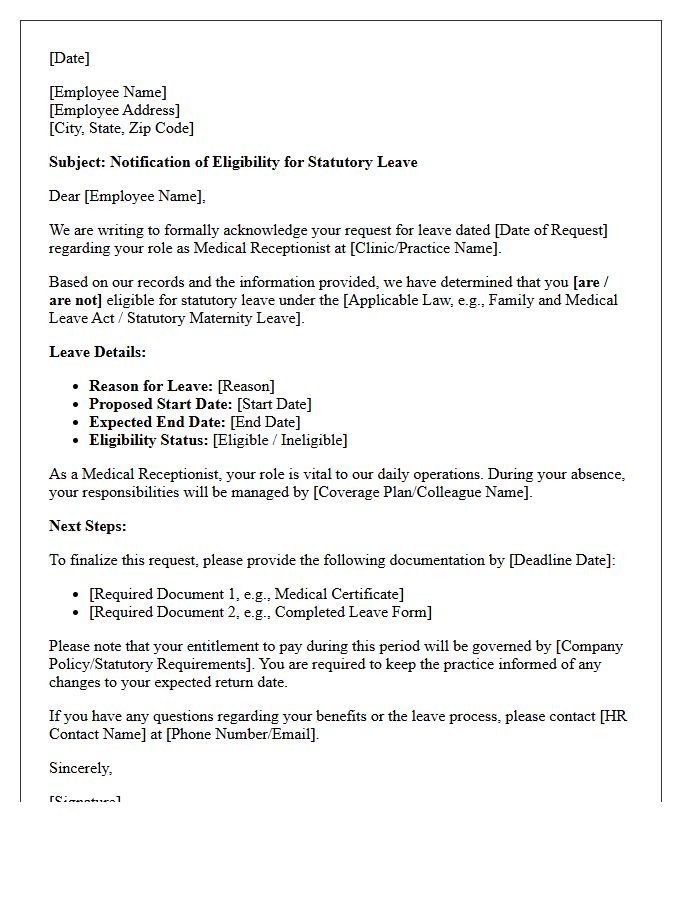 Medical Receptionist Statutory Leave Eligibility Letter