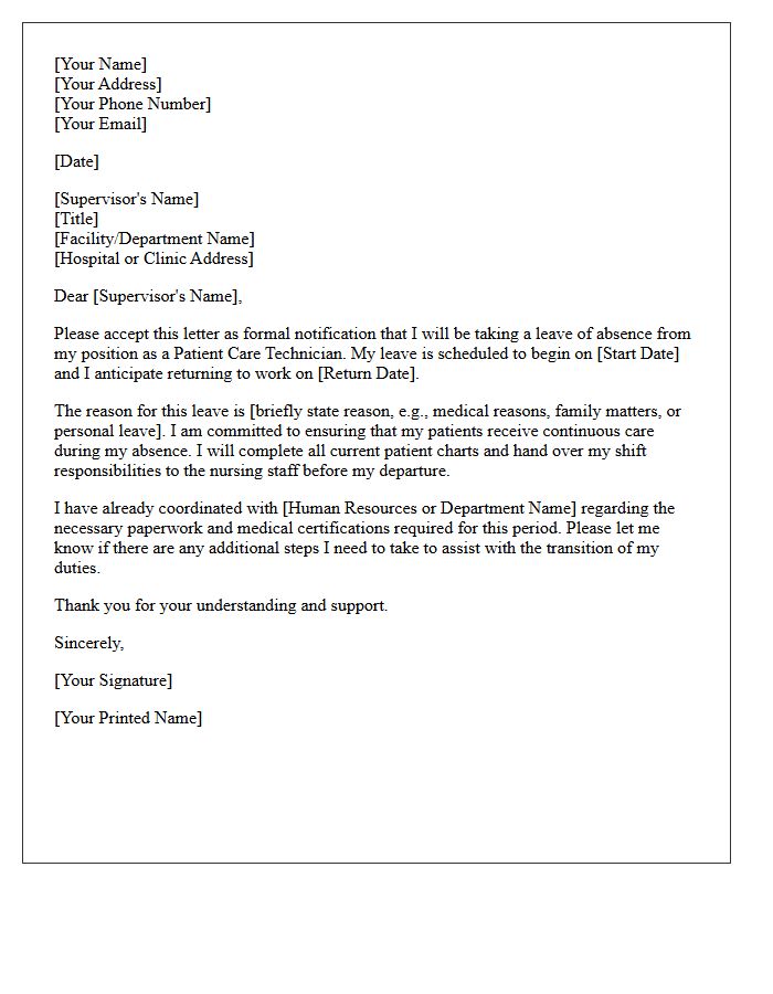 Patient Care Technician Leave Notice Letter