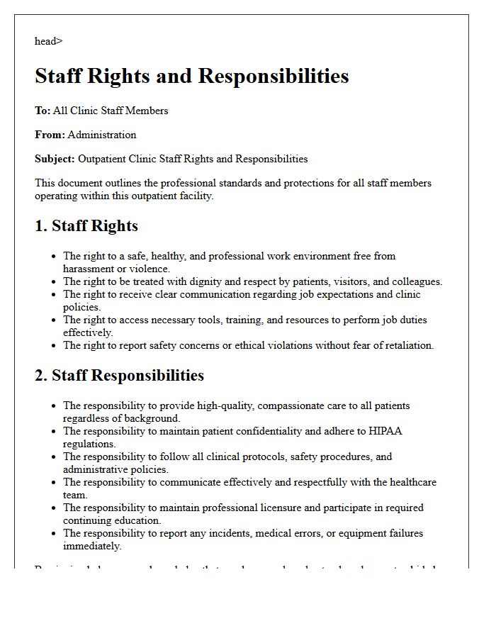 Outpatient Clinic Staff Rights and Responsibilities Letter